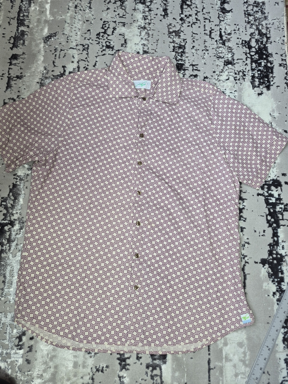 VINTAGE SEAPLANE MEN' BUTTON DOWN COTTON MADE in USA GEOMETRIC 3D CUBE PATTERN L